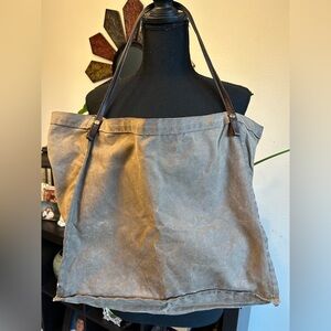 MIMS Brown Waxed Canvas Market Tote Leather Handles X-Large